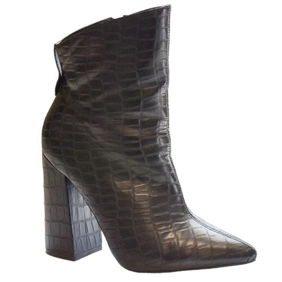 Nasty Gal Faux Black Patent Leather Croc  Ankle Boots - Picture 3 of 13